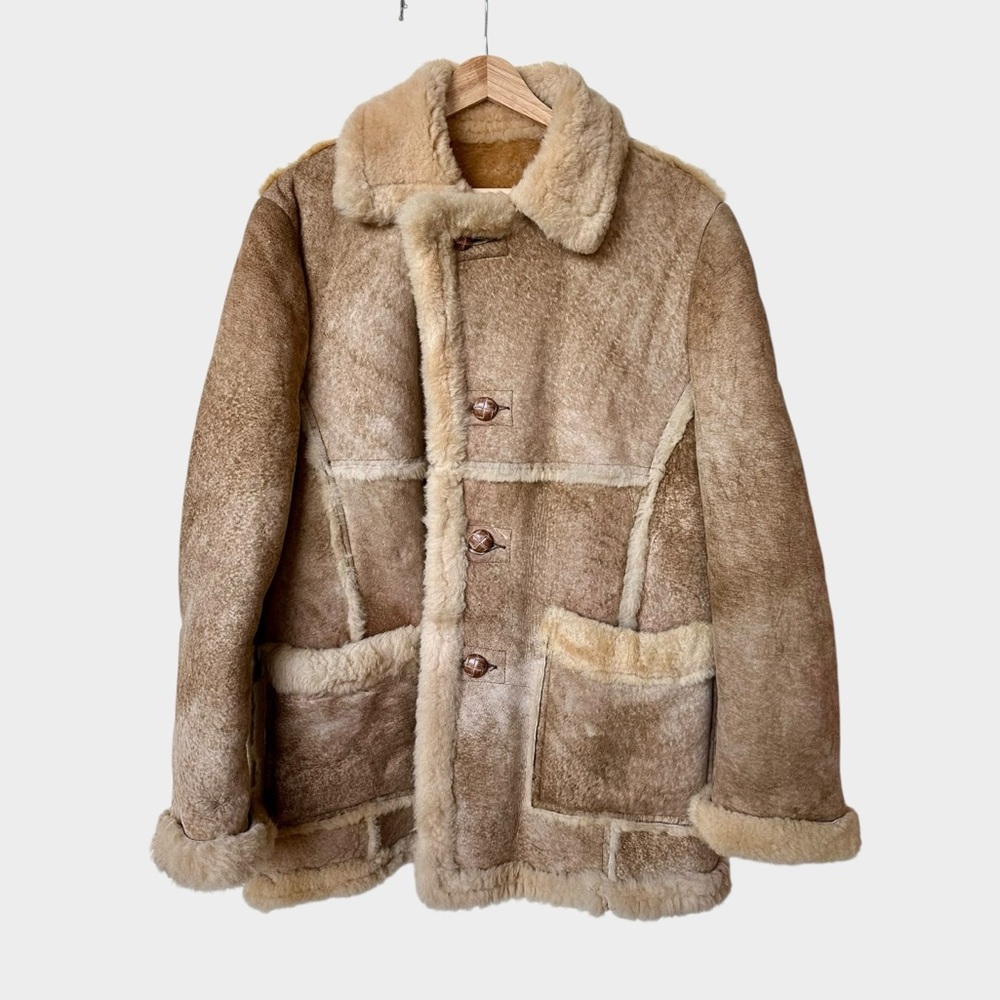 Vintage Schott NYC Shearling Sheepskin Coat Men's 42 Tan Rancher Jacket
